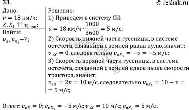 Изображение Гусеничный трактор Т-150 движется с максимальной скоростью 18 км/ч. Найти проекции векторов скоростей верхней и нижней части гусеницы на оси X и Х1. Ось X связана с...